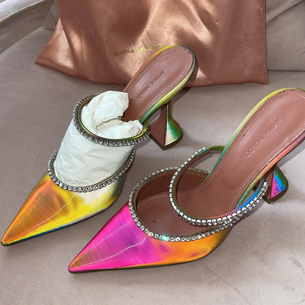 Amina Muaddi Iridescent Pumps
